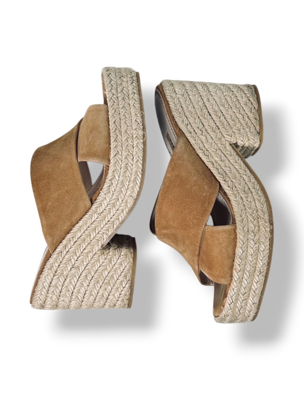 Zara Basic Tan Suede Espadrille Platform Mule Sandals Block Heel EU 36 US 6 - Picture 2 of 9